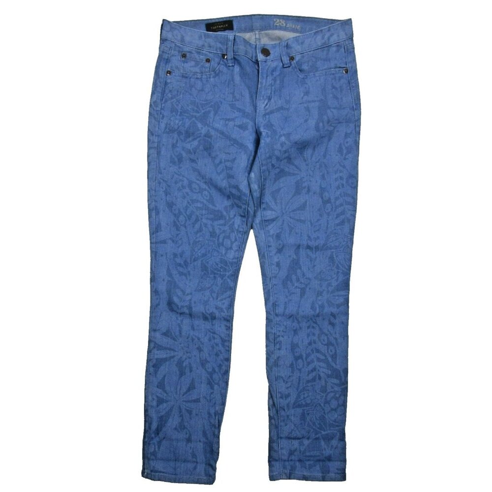 J Crew Jeans Womens Size 28 Toothpick Ankle Skinny Printed Floral Blue